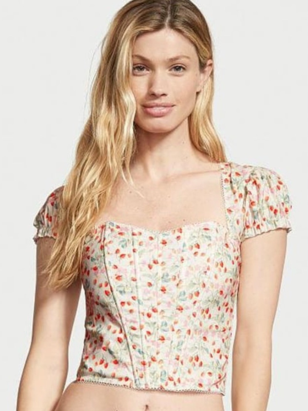 Victoria's Secret Strawberry Corset Crop Top NWT Size XS Lace Bows Coquette